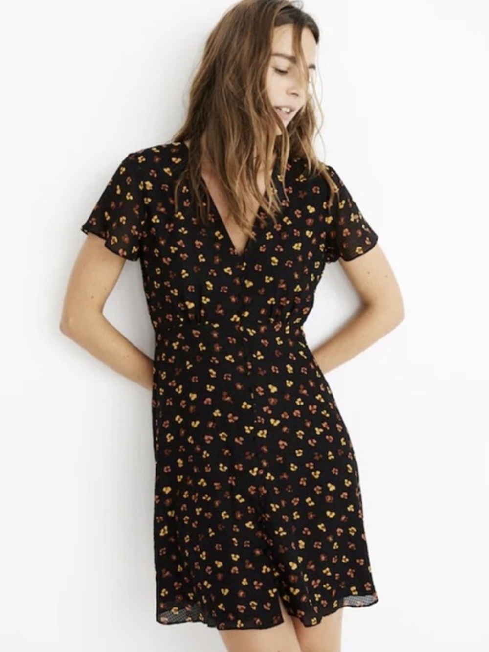 Madewell Silk Button-Front Floral Swing dress 8